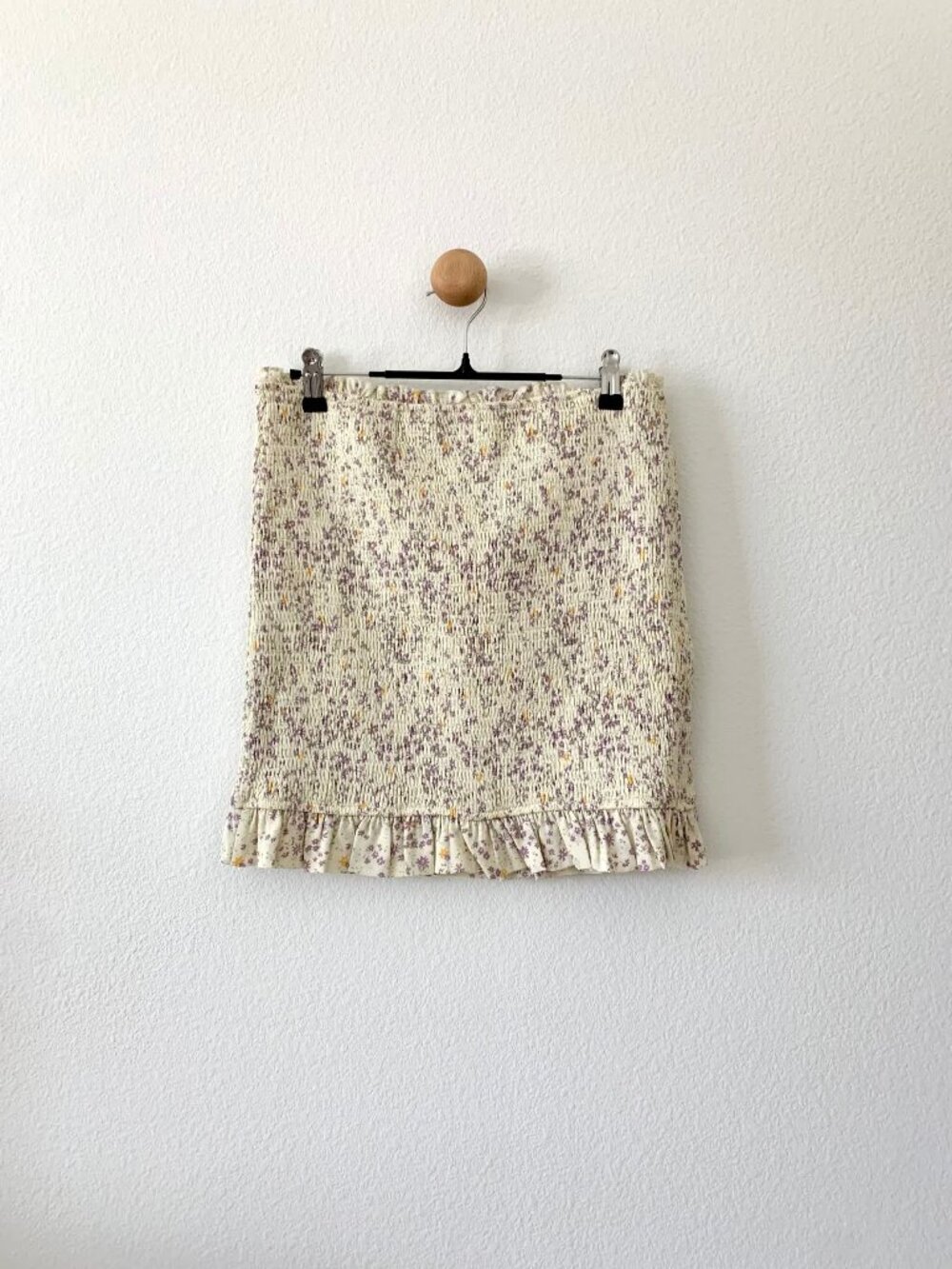 Storia Nordstrom Cream Off White Purple Floral Cinched Mini Skirt Large